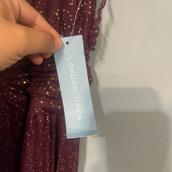 London times Burgundy Dress with Gold Dots - Picture 4 of 7